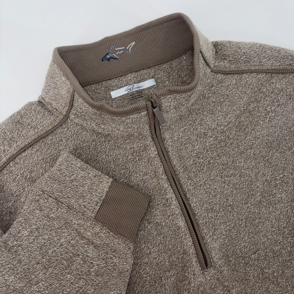Greg‎ Norman Mens XXL Brown Marled Fleece Quarter Zip Pullover Golf Sweater